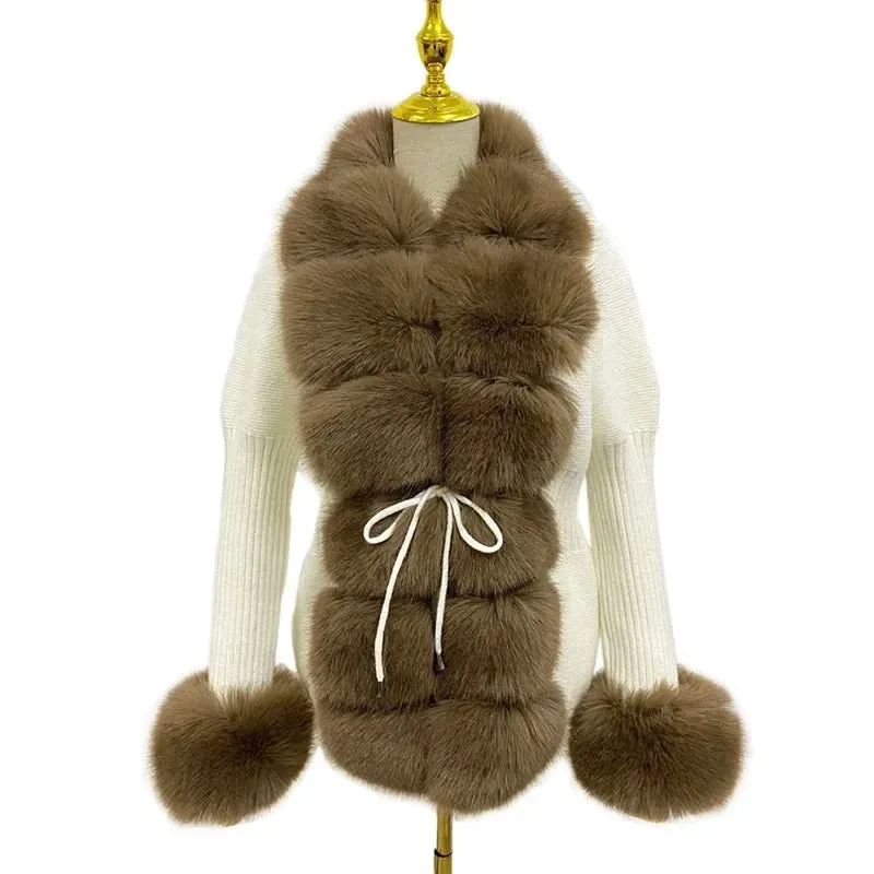 Knitted Detachable Collar Faux Fur Coats
