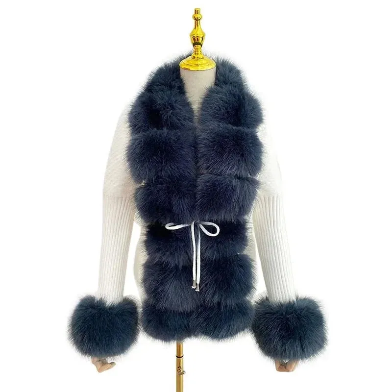 Knitted Detachable Collar Faux Fur Coats