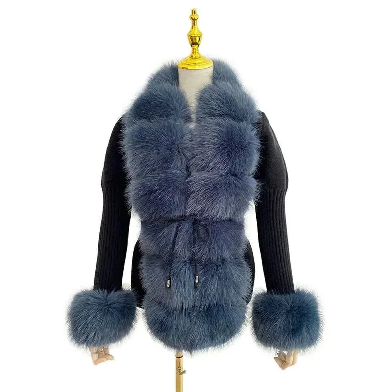 Knitted Detachable Collar Faux Fur Coats
