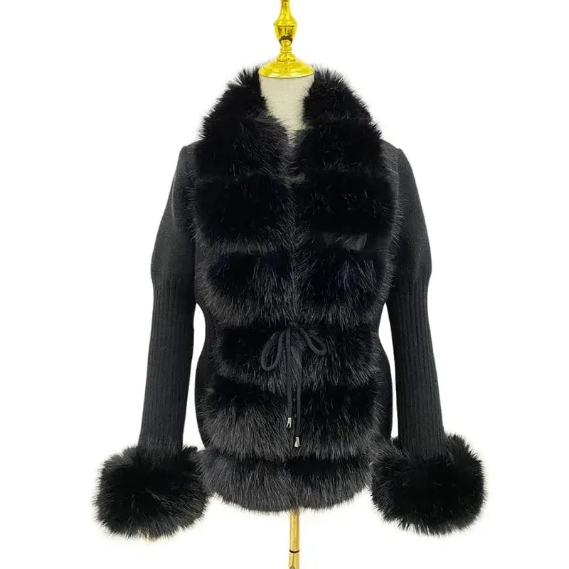 Knitted Detachable Collar Faux Fur Coats
