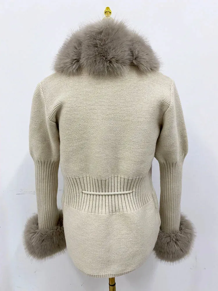 Knitted Detachable Collar Faux Fur Coats