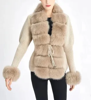 Knitted Detachable Collar Faux Fur Coats