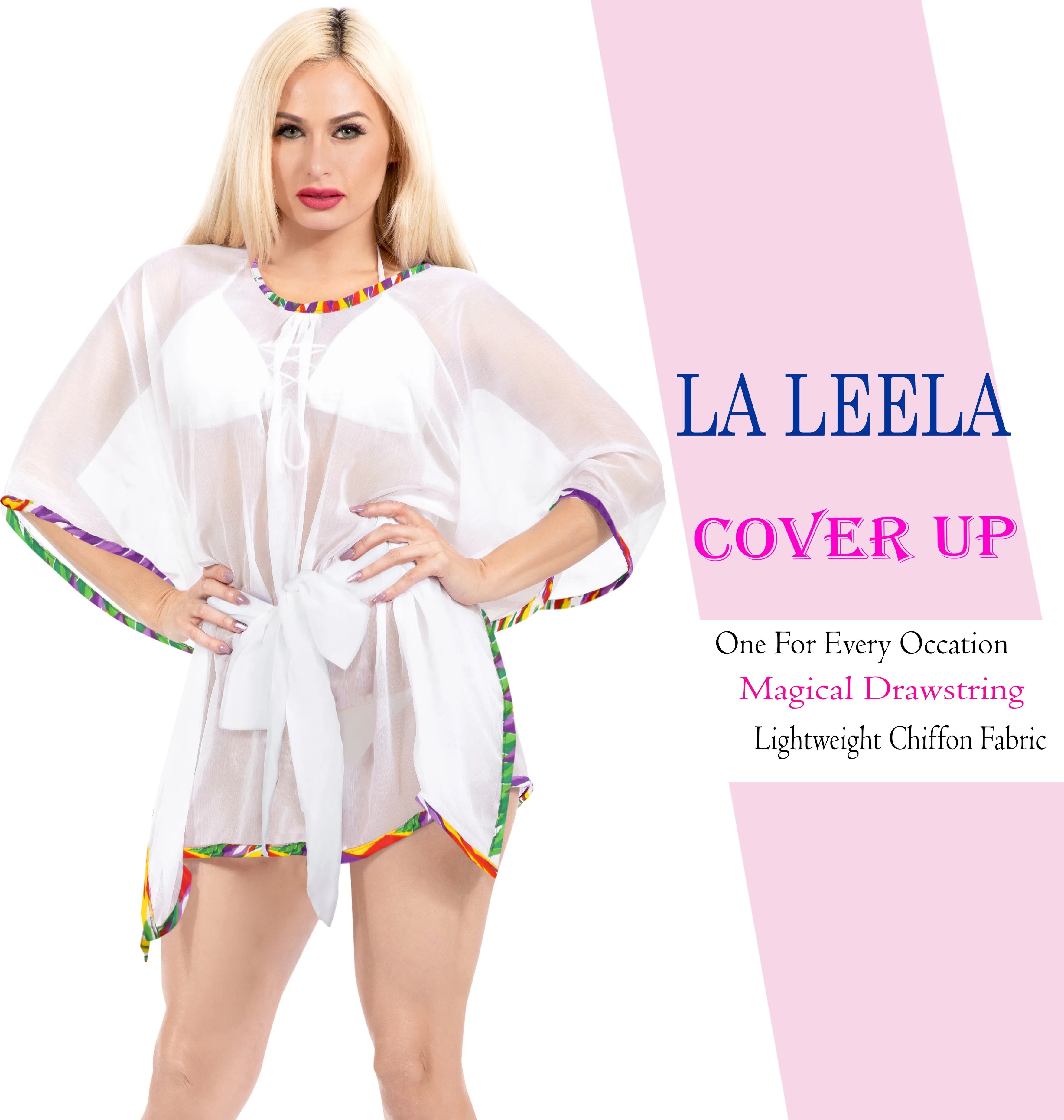 LA LEELA Women's Plus Size Bikini Cover-Ups Swimwear Dress US 14-24W White_Y271