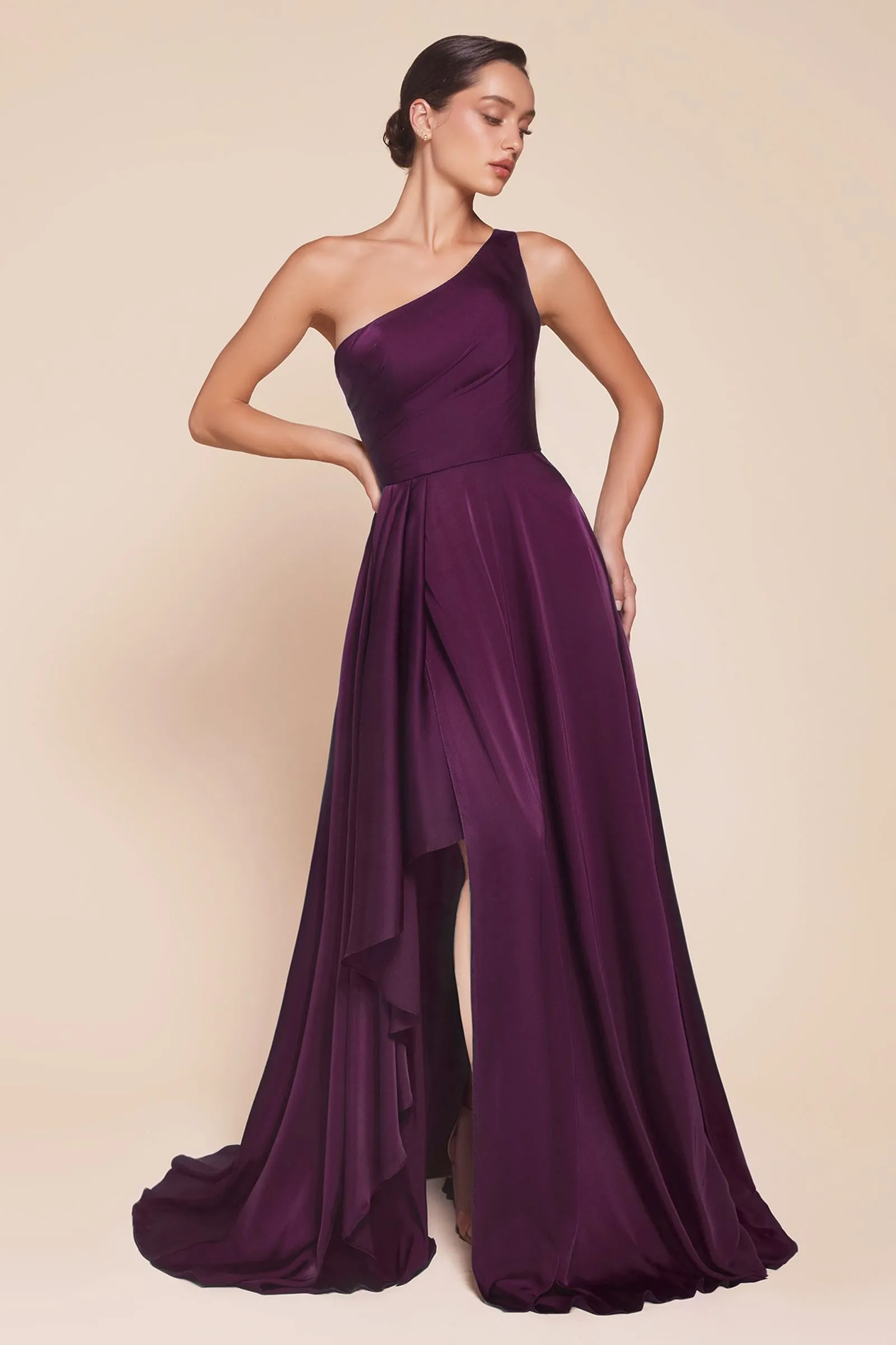 Ladivine 7450 Dress One Shoulder Satin A-Line Gown
