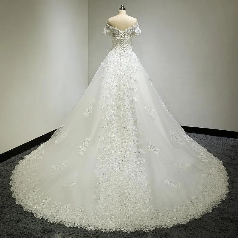 Large Tail Diamond Wedding Short Sleeved Lace High-end Wedding Band TN0033