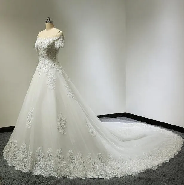 Large Tail Diamond Wedding Short Sleeved Lace High-end Wedding Band TN0033