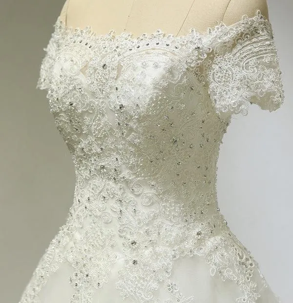 Large Tail Diamond Wedding Short Sleeved Lace High-end Wedding Band TN0033