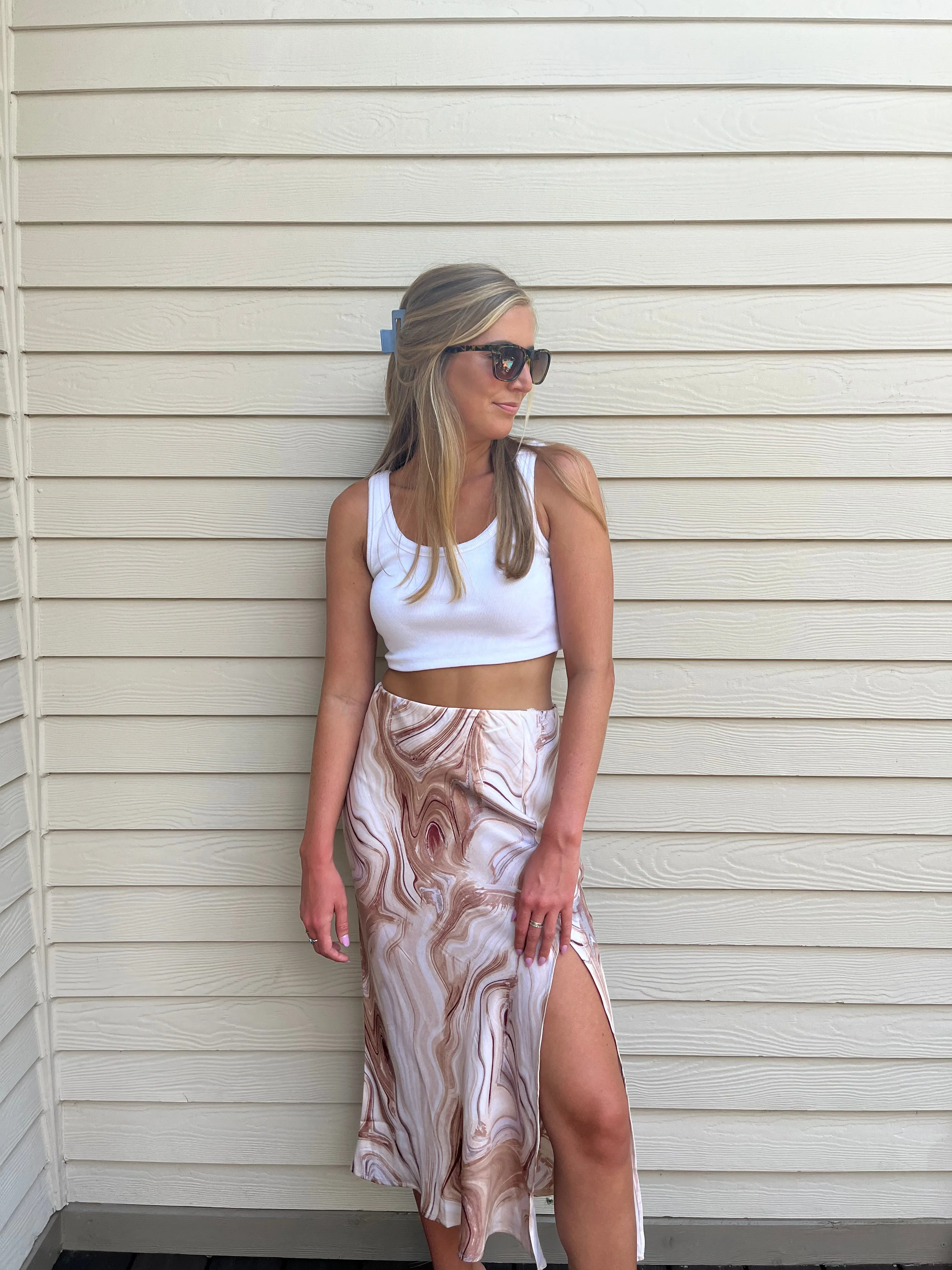 Latte Swirl Midi Skirt