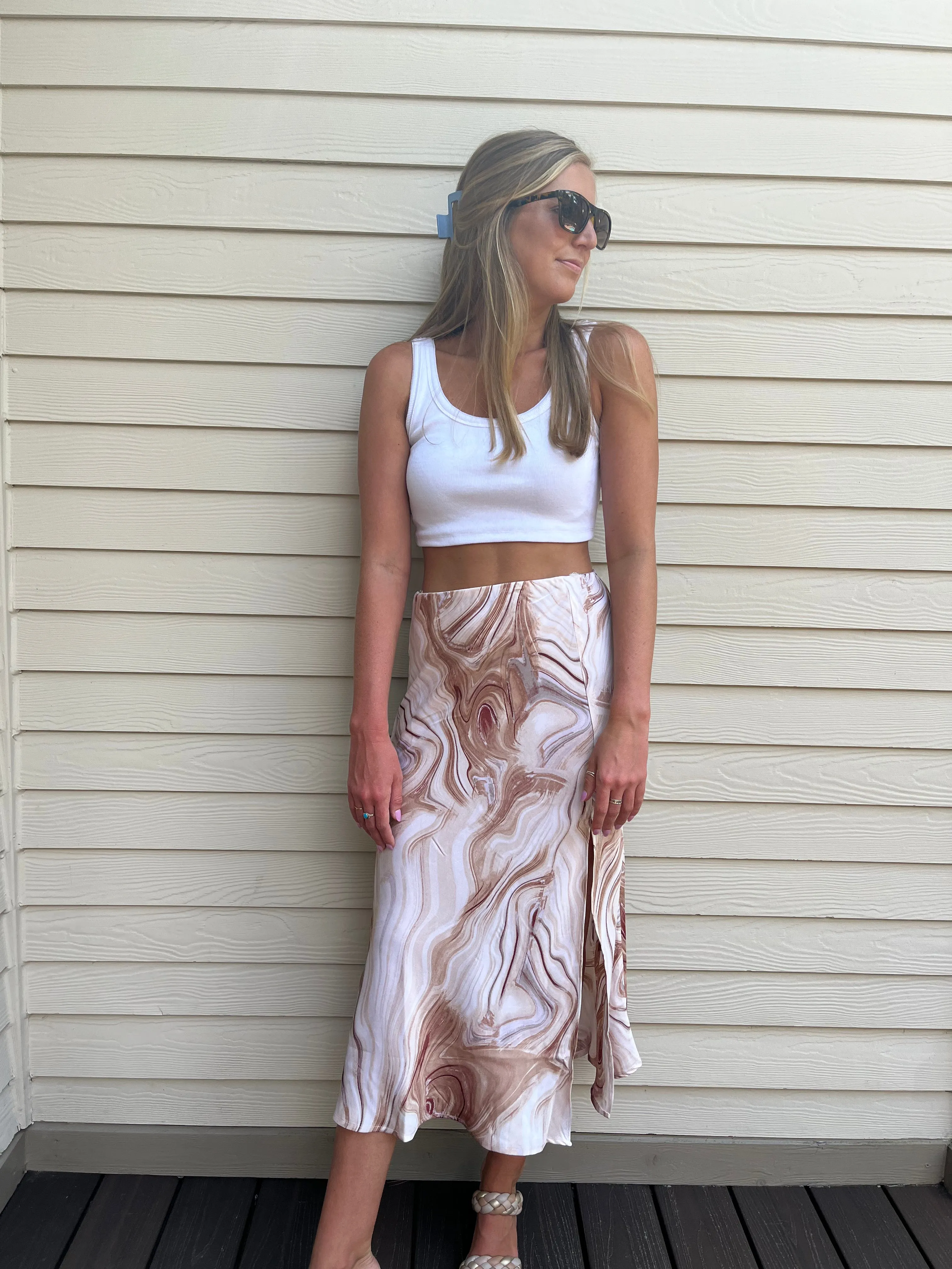 Latte Swirl Midi Skirt