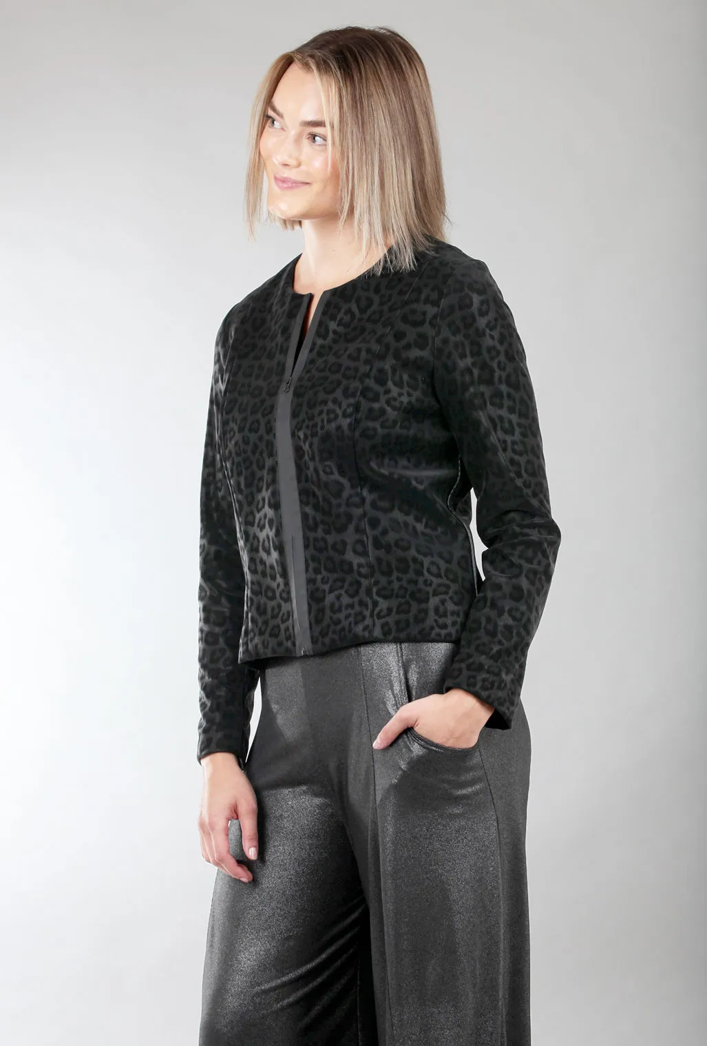 Leona Leopard-Pattern Jacket, Black