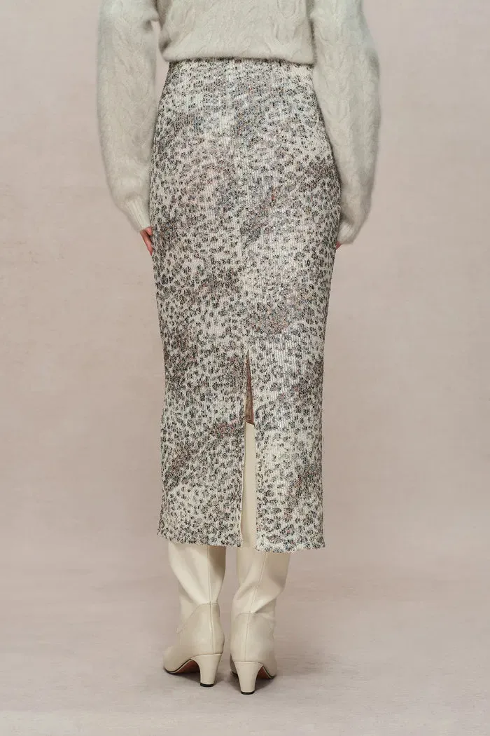 Leopard Midi Skirt in Stretch Sequin Mesh