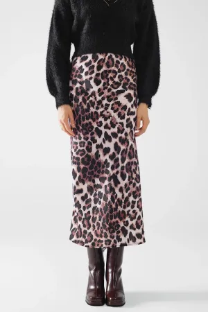 Leopard Print Satin Midi Skirt