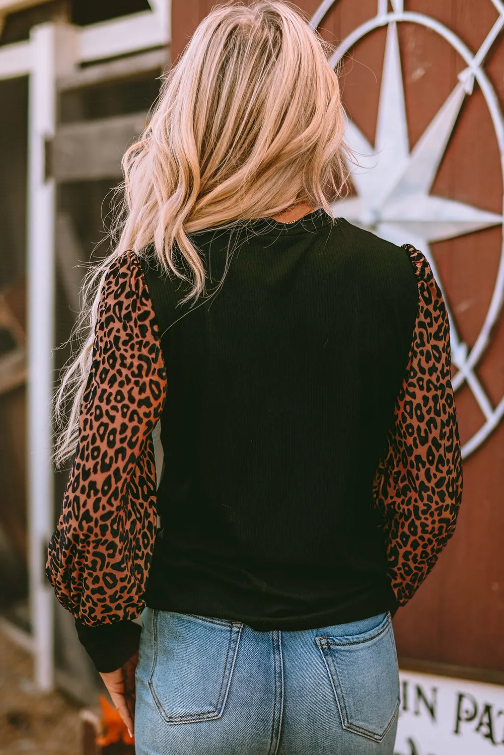 Leopard Ribbed Knit Blouse