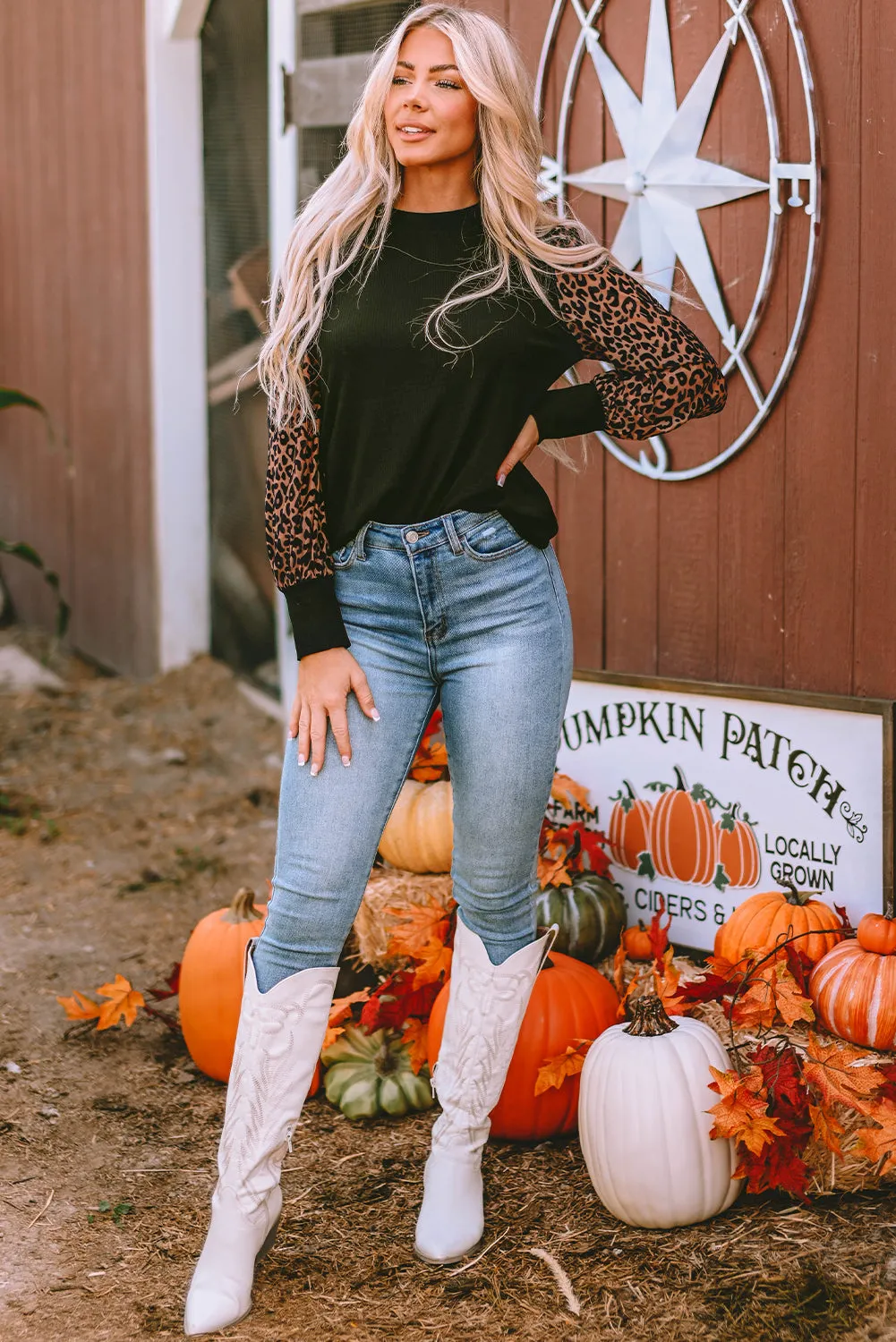 Leopard Ribbed Knit Blouse