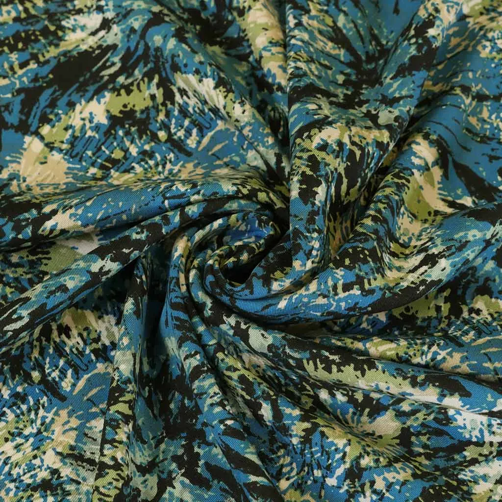 Lima - Petrol Firework Stretch Viscose Woven Twill Fabric