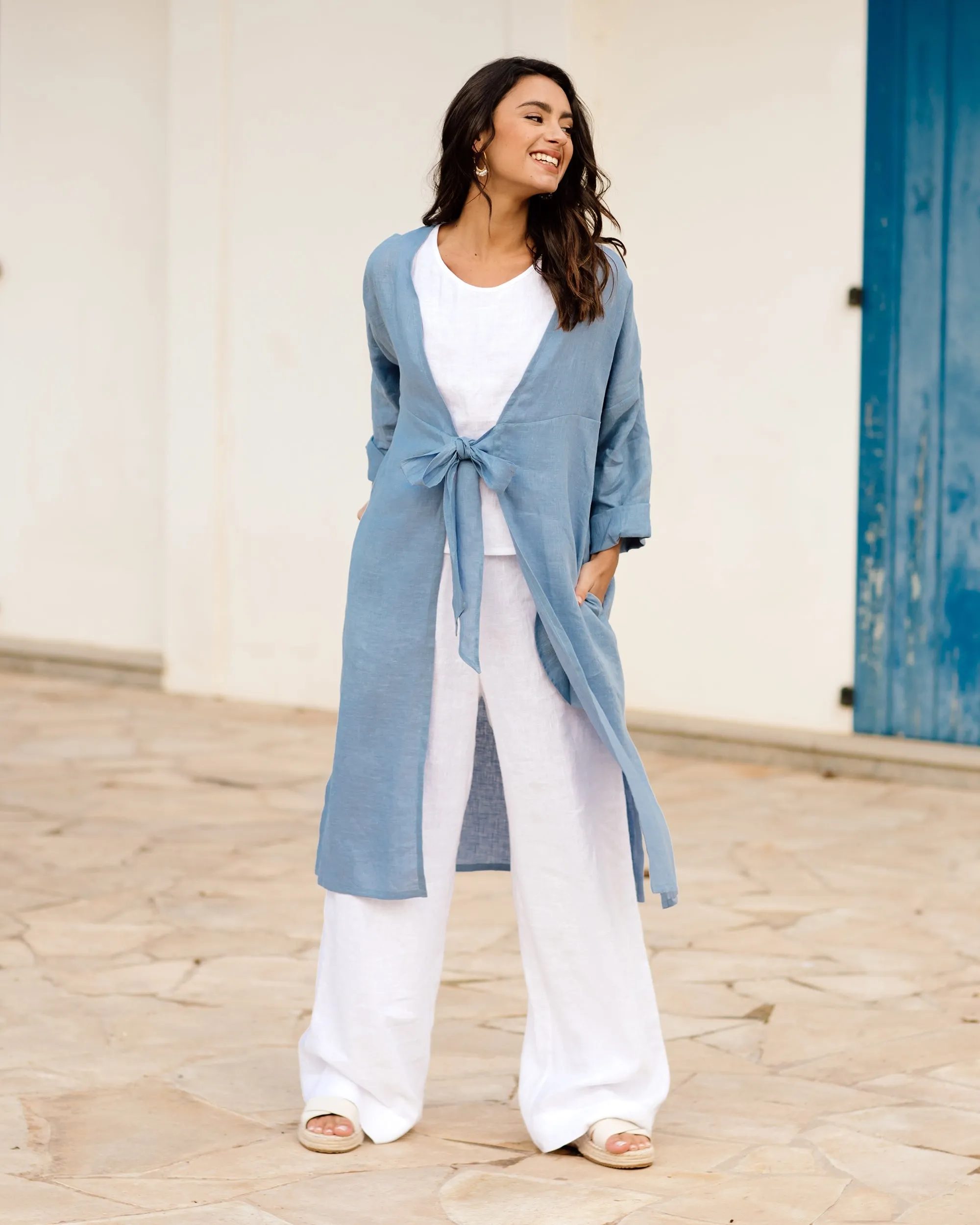 Linen beach shirt TAOS in Ocean blue
