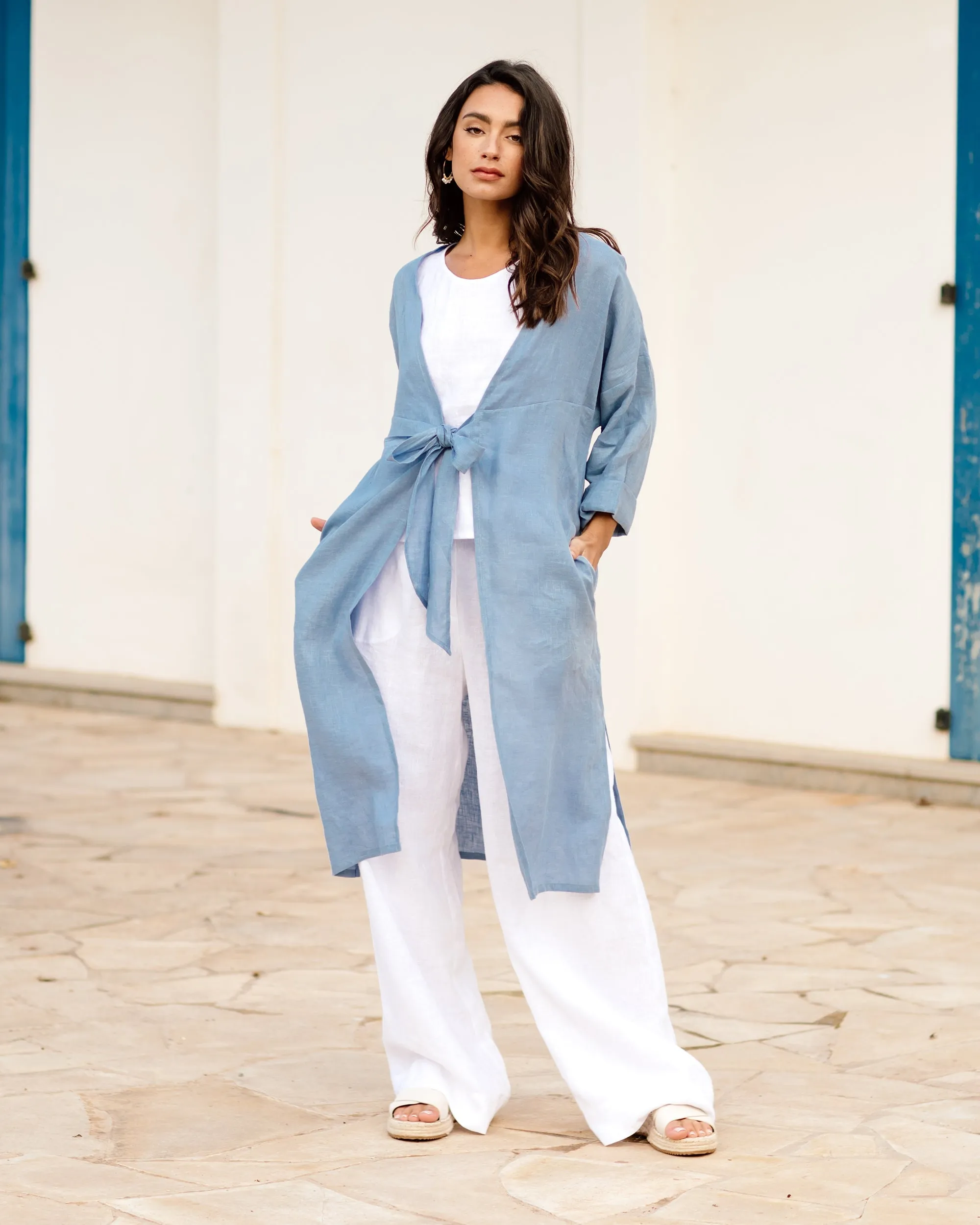 Linen beach shirt TAOS in Ocean blue
