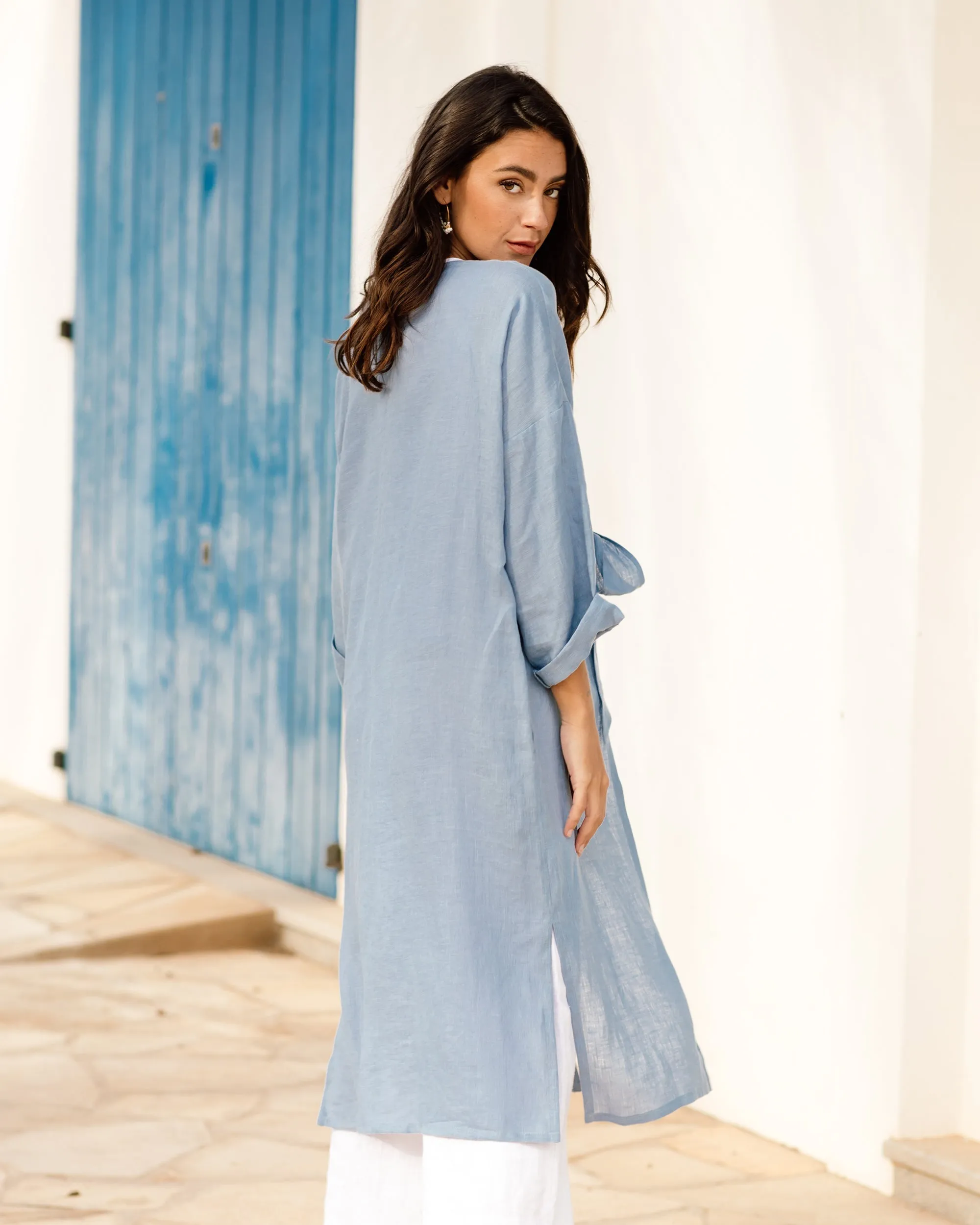 Linen beach shirt TAOS in Ocean blue