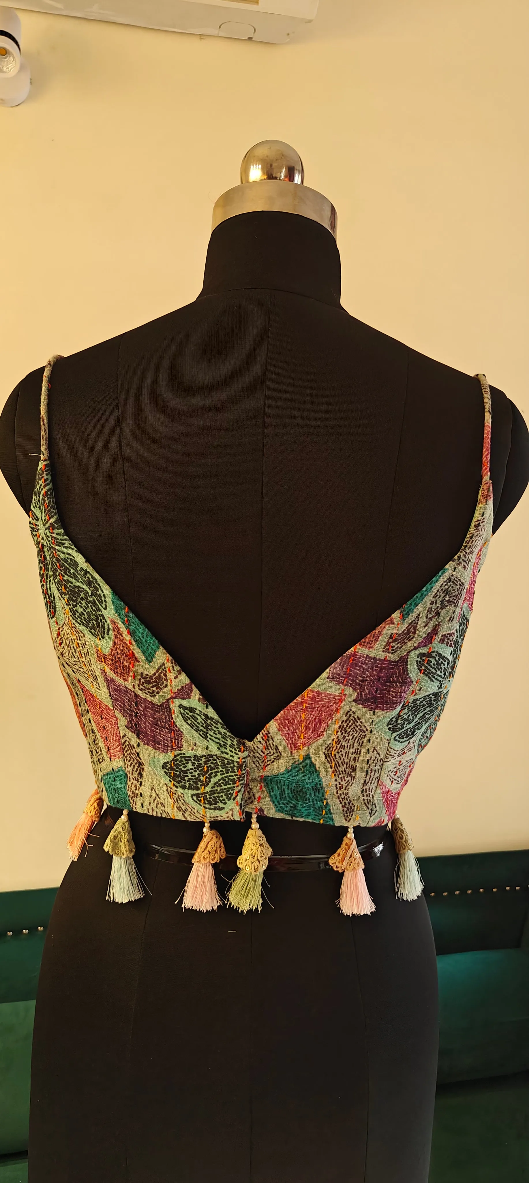 Linen Green Sleeveless Designer Blouse