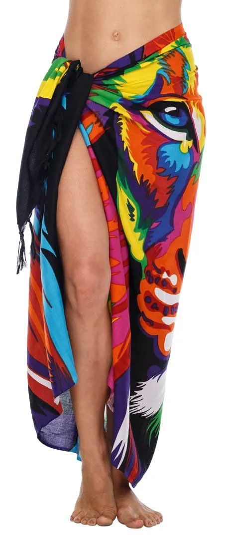 Lion Print Sarong Wrap - Beach Cover-Up by SHU-SHI