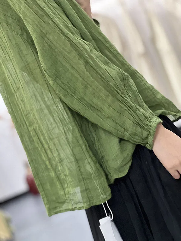 Long Sleeves Loose Pleated Solid Color V-Neck Blouses&Shirts Tops