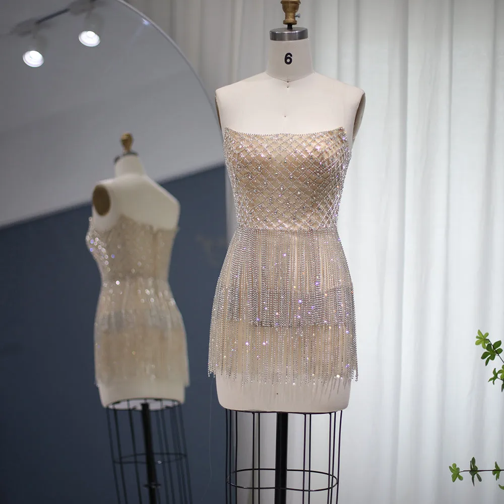 Luxury Beaded Crystal Tassel Short Mini Party Dress RM040