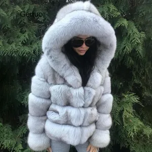 Luxury Faux Fur Winter Jacket with Fur Hood