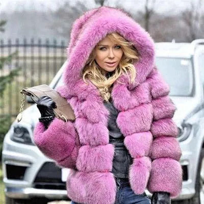Luxury Faux Fur Winter Jacket with Fur Hood