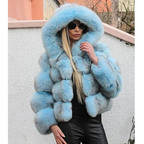 Luxury Faux Fur Winter Jacket with Fur Hood