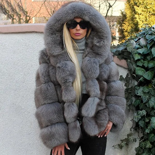 Luxury Faux Fur Winter Jacket with Fur Hood