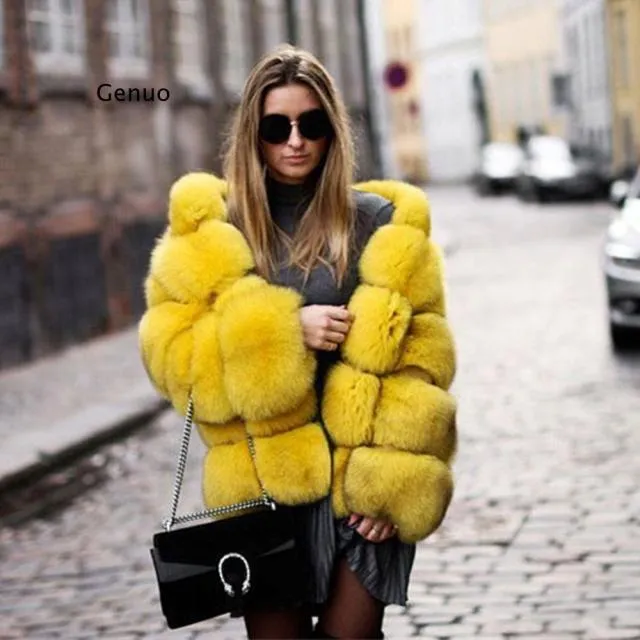 Luxury Faux Fur Winter Jacket with Fur Hood