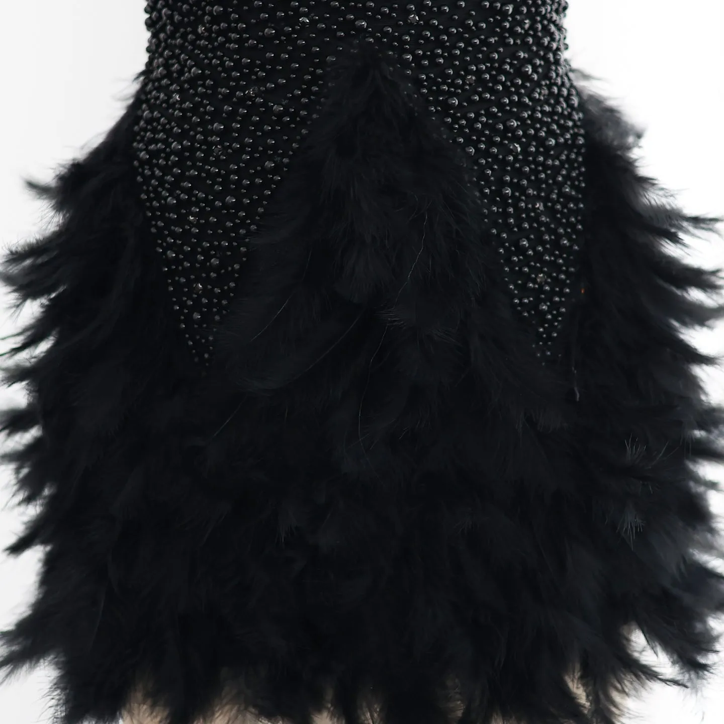Luxury Feathers Pearls Nude Short Cocktail Party Dress SS149