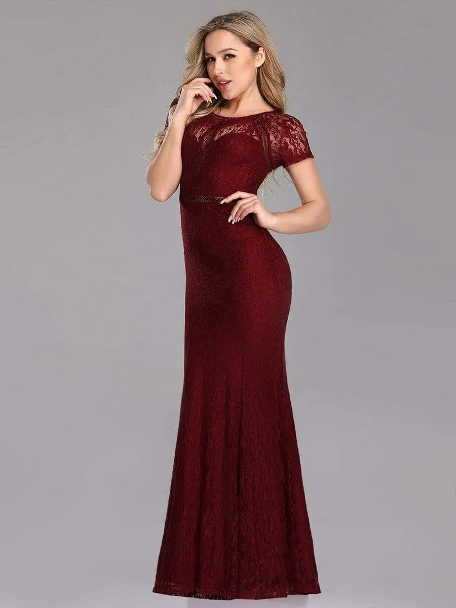 Maxi Long Mermaid Floral Lace Evening Dress with Short Sleeve