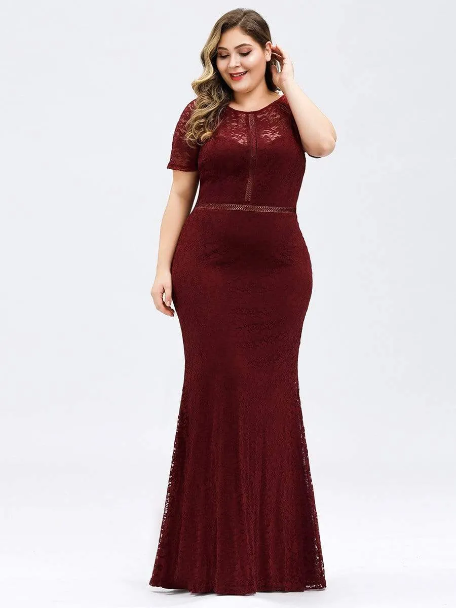 Maxi Long Mermaid Floral Lace Evening Dress with Short Sleeve