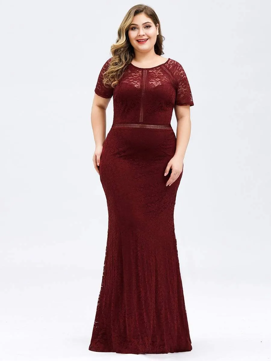Maxi Long Mermaid Floral Lace Evening Dress with Short Sleeve