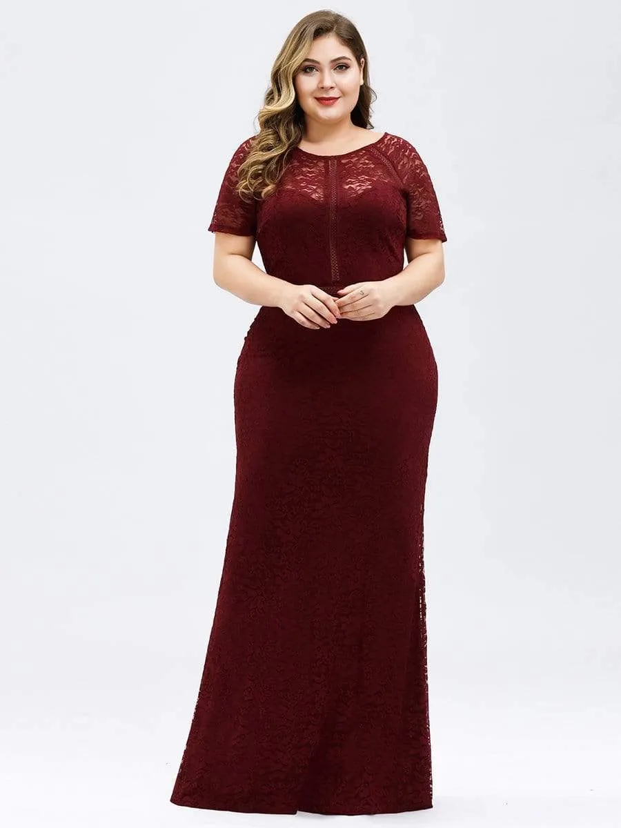 Maxi Long Mermaid Floral Lace Evening Dress with Short Sleeve