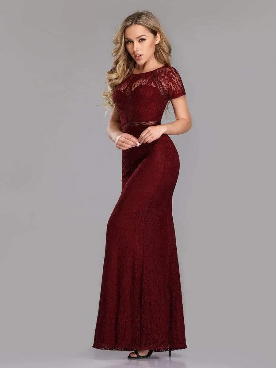 Maxi Long Mermaid Floral Lace Evening Dress with Short Sleeve