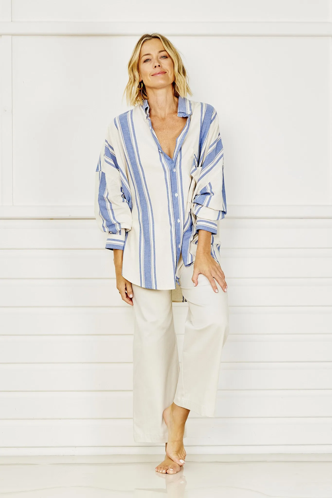 Medina Stripe Oversized Shirt - Denim & Ivory