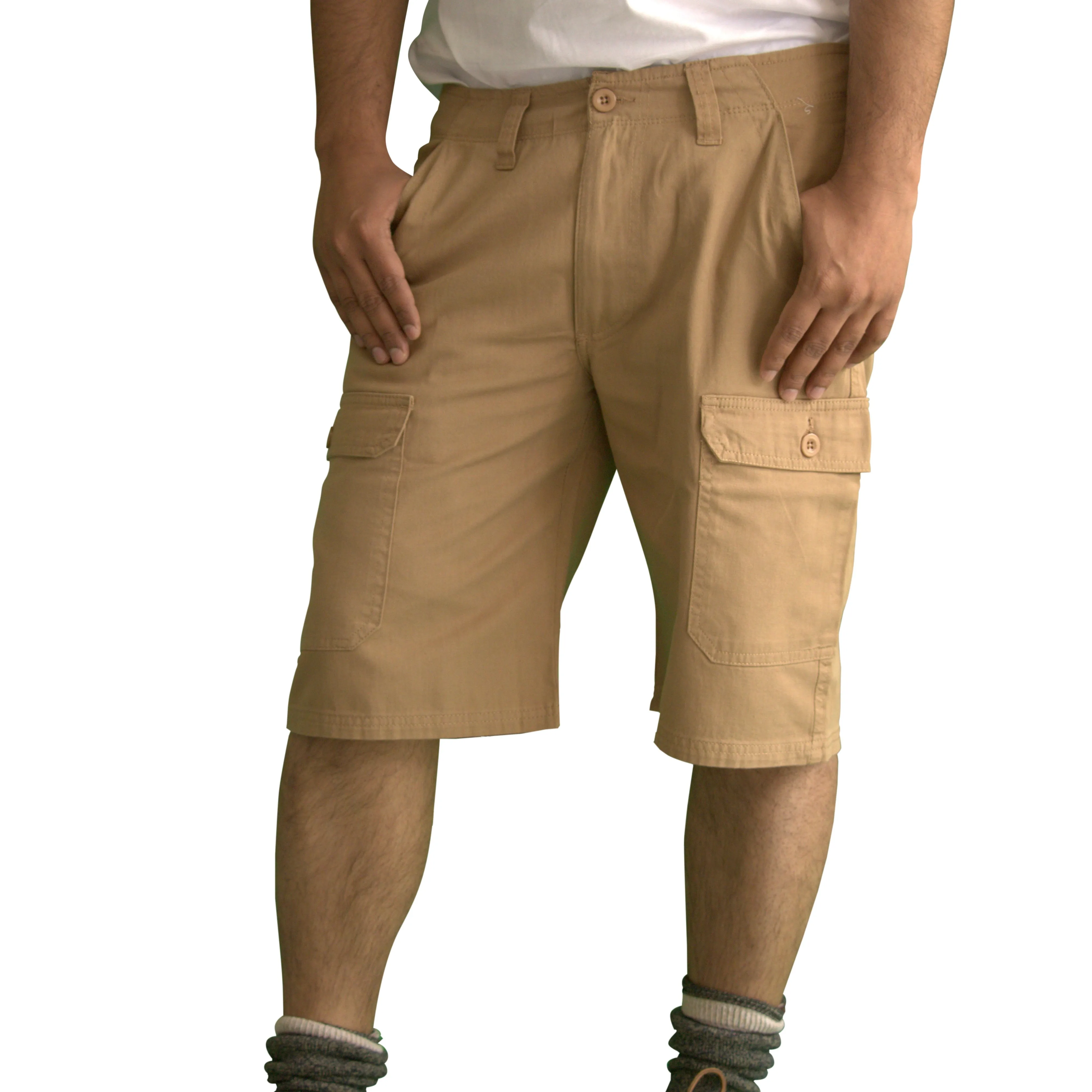 Men's Knee Touching Classic Cargo Short Pants (Khaki)