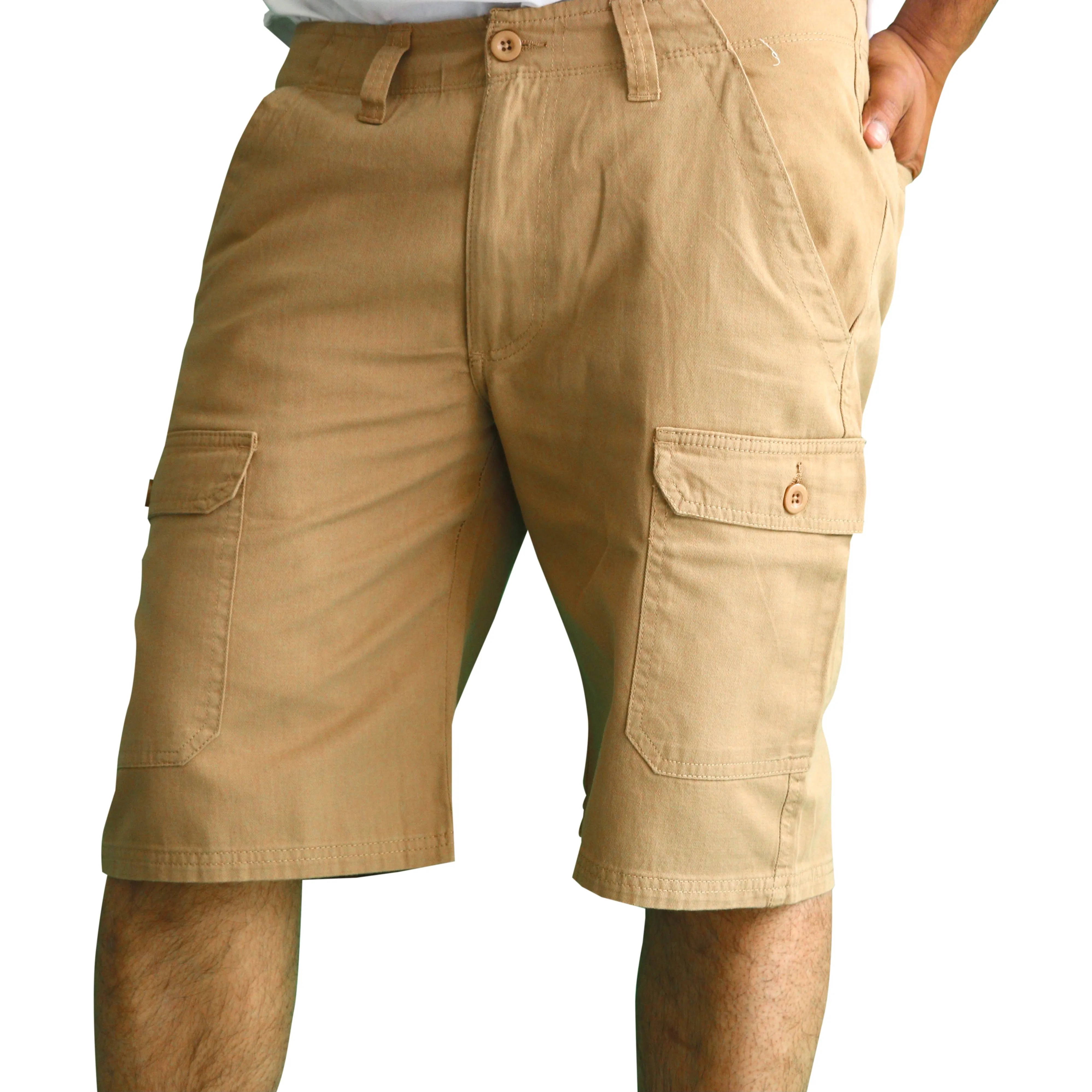 Men's Knee Touching Classic Cargo Short Pants (Khaki)