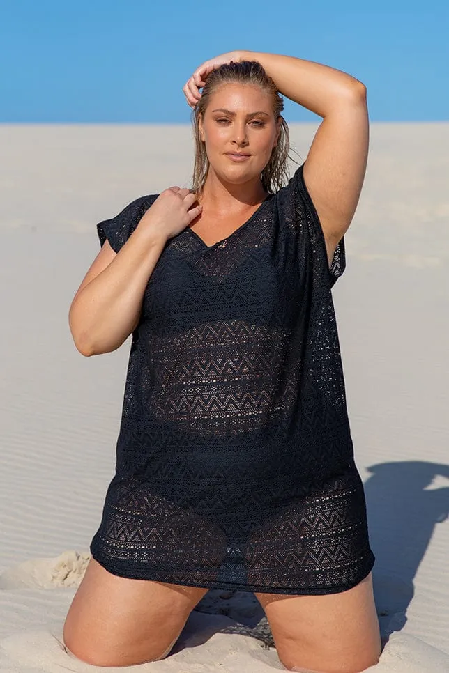 Mesh Beach Cover Up Black