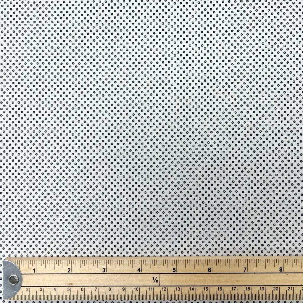 Mini Dotted Flowers on White Cotton Shirting Fabric