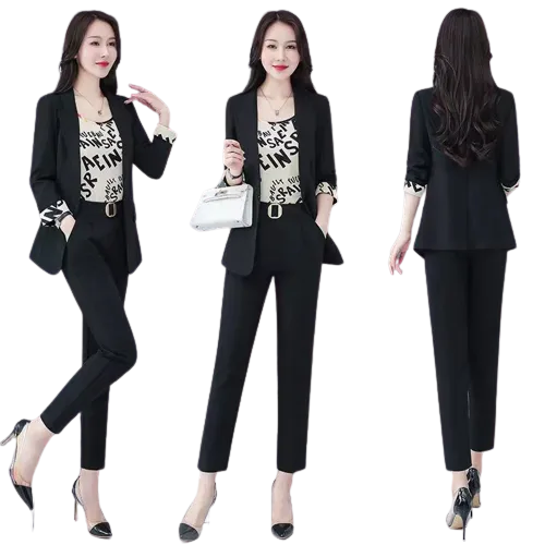 Modern Elegance Women Three-Piece Fashion office Suit Set - Professional Wear with a Touch of Korean Sophistication