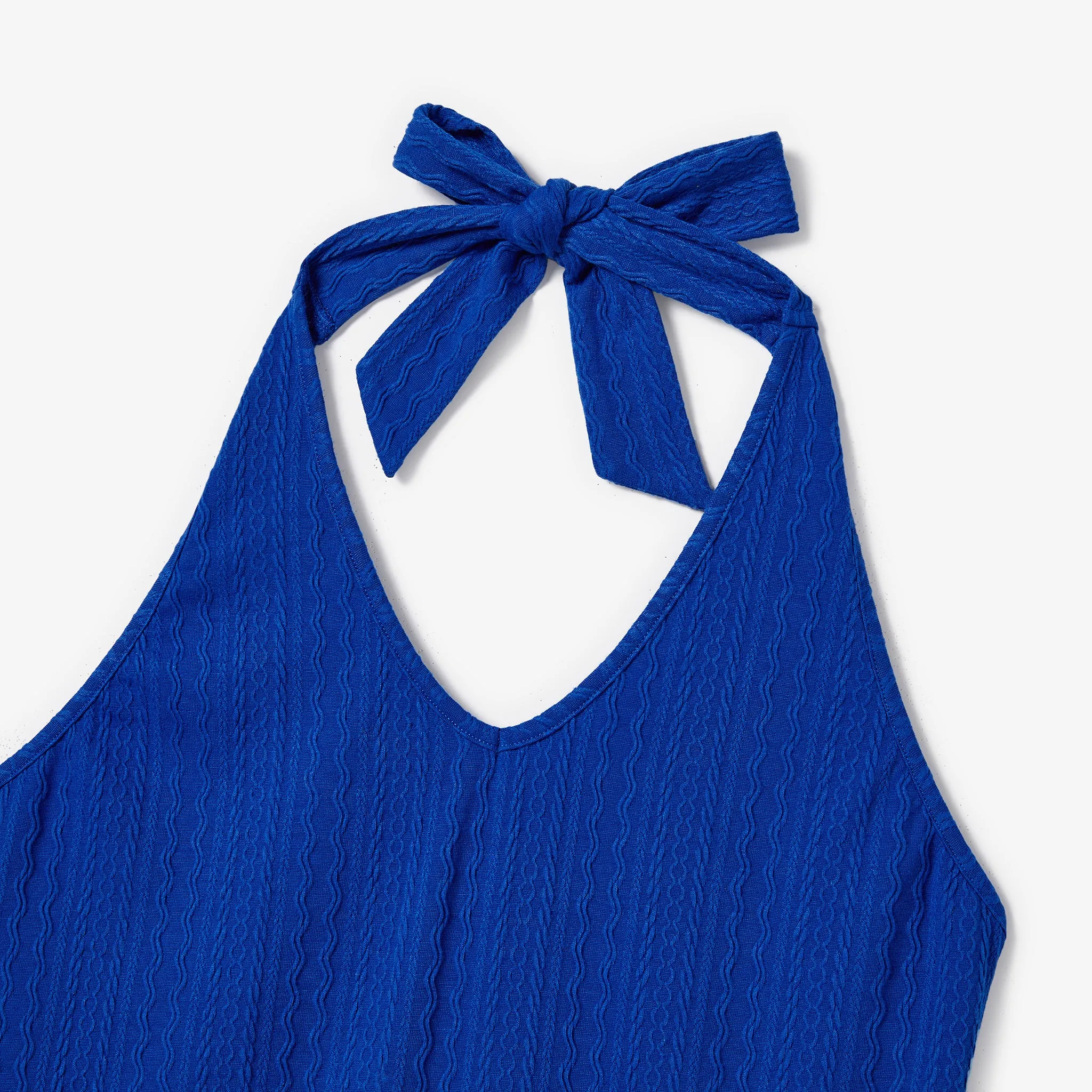 Mommy and Me Dark Blue Twisted Knit Tie Halter Romper