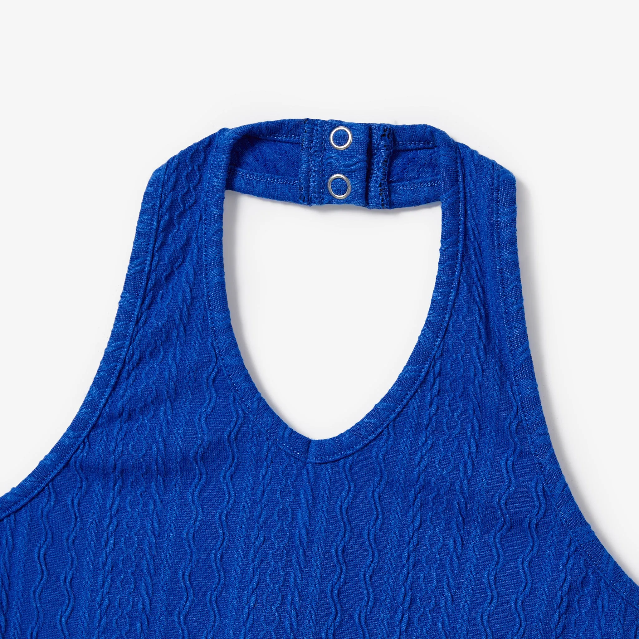 Mommy and Me Dark Blue Twisted Knit Tie Halter Romper