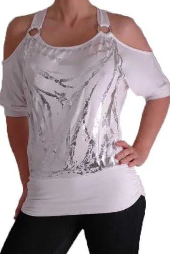 Mona Off The Shoulder Cut Out Graphic Tops