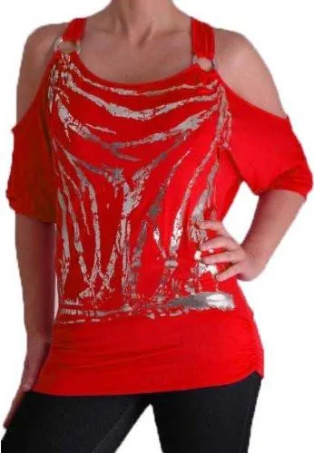 Mona Off The Shoulder Cut Out Graphic Tops