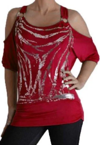 Mona Off The Shoulder Cut Out Graphic Tops
