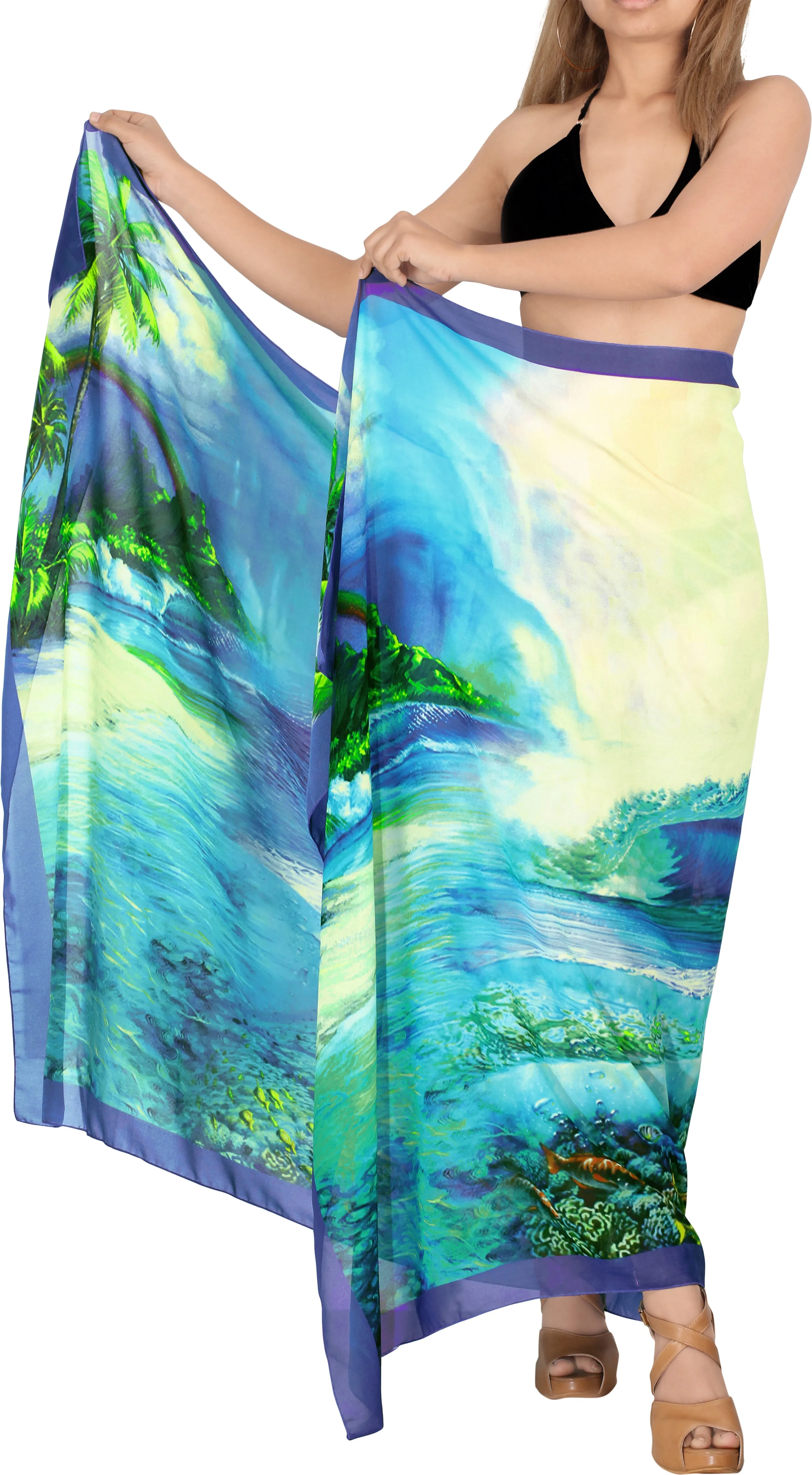 Ocean Harmony Sheer Sea View and Fishes Beach Wrap For Women