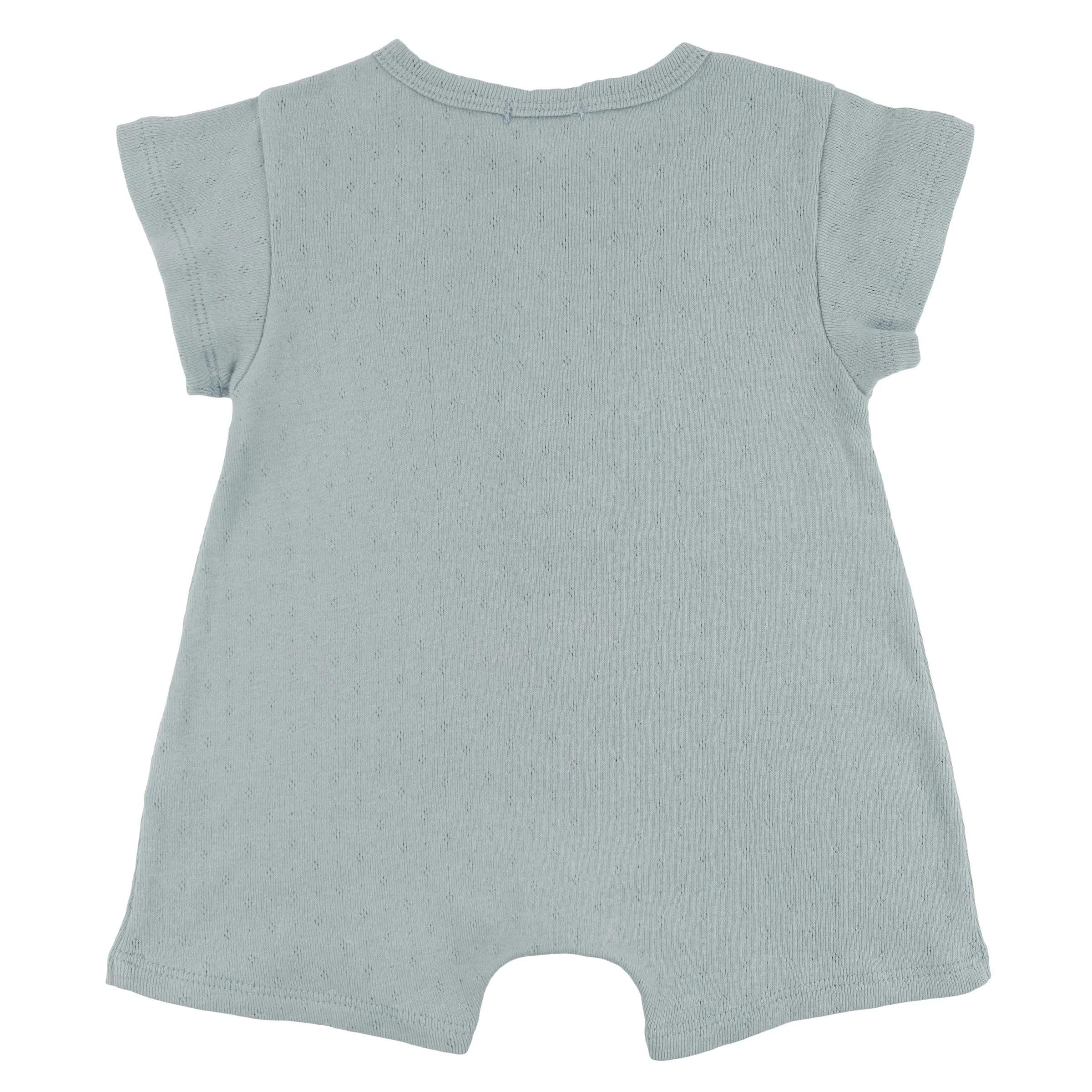 oh baby! Pointelle Raw Edge Short Button Romper - Twinkle - Sky Blue